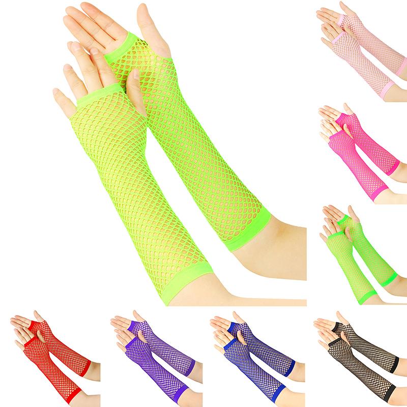 1Pair Womens Short Fishnet Net Gloves Fingerless Mesh Gloves Punk