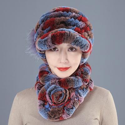 Новая шапка из меха кролика рекс женская осенне-зимняя с защитой ушей меховая вязаная из натурального волоса для среднего и пожилого возраста утолщенный универсальный комплект шарфа