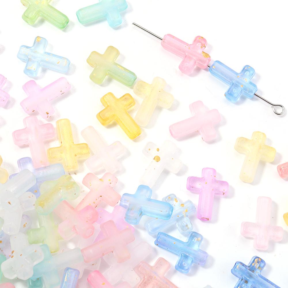 100pcs 12x15mm Gradient Color Cross Shaped Beads Colored Frosted Loose Acrylic Beads For DIY Crafts Bracelet Necklace Wholesale