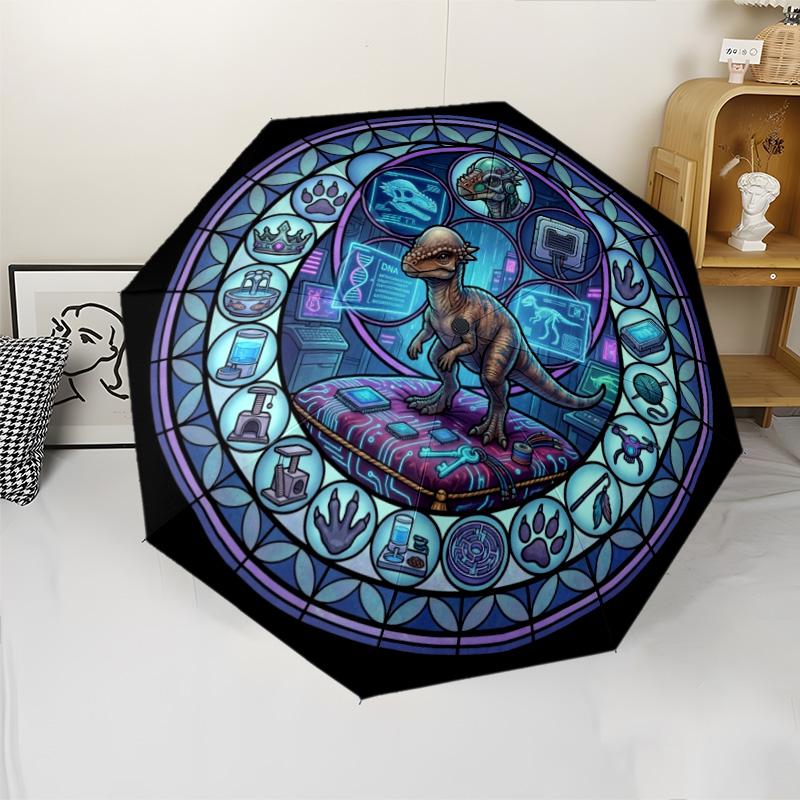 Cyber Dinosaur Lab pattern umbrella, portable and foldable design, 8 ribs, a casual accessory for Halloween, Christmas, and birthday gifts.