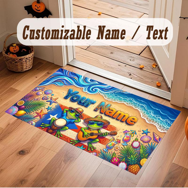 Octopus Sea Life Theme Crystal Velvet Floor Rug Personalized Custom Name Text Warm Carpet Home Decoration