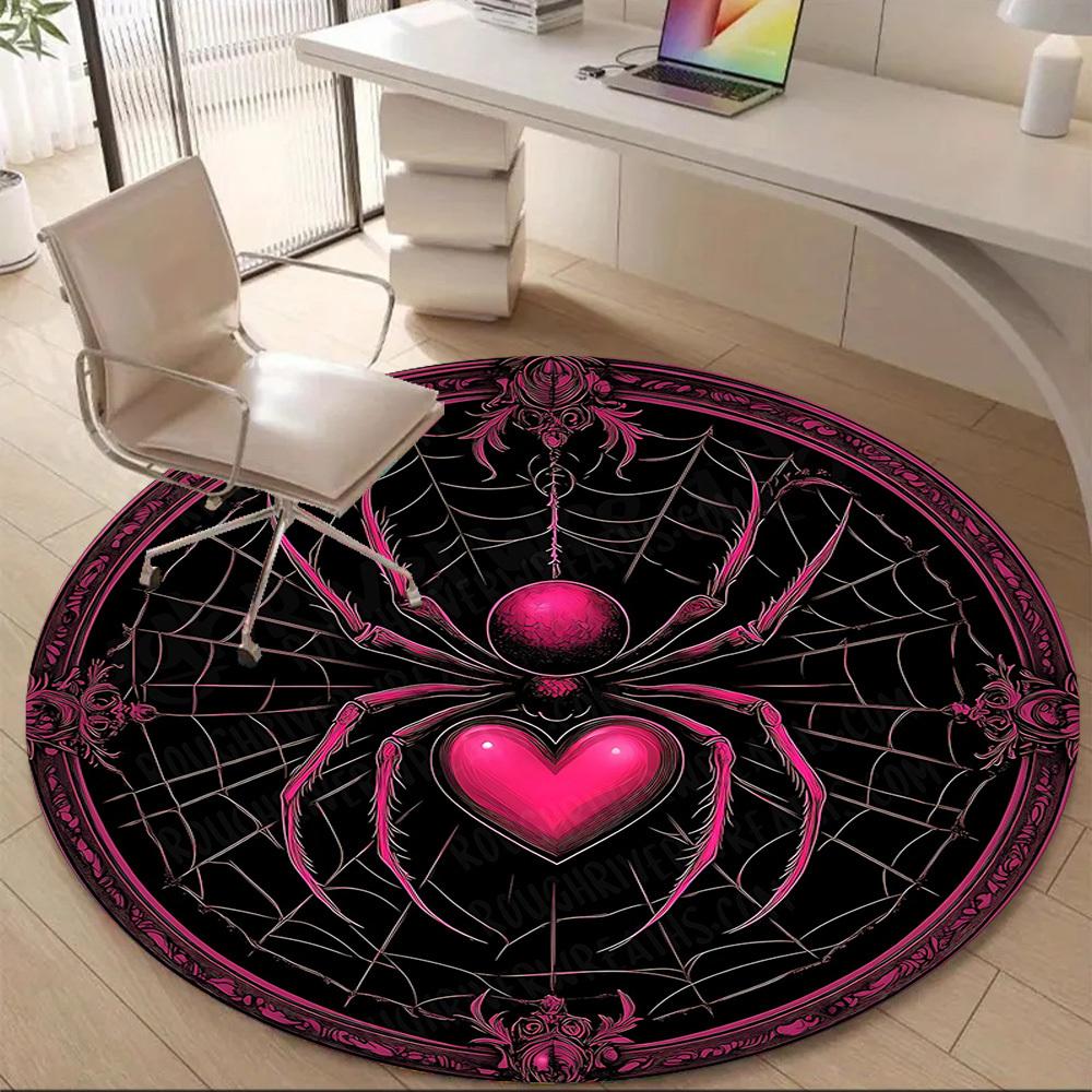 1pc Spider Web Office Round Area Rug, Indoor Mat Suitable ForOffice, Under Office Chairs Bedroom Living Room Home Decor, Room Deco T044
