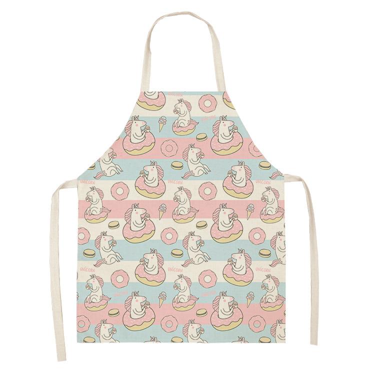 Цельный кухонный фартук с мультяшным единорогом и музыкальным принтом, хлопковый льняной фартук без рукавов, мужские и женские бытовые чистящие средства