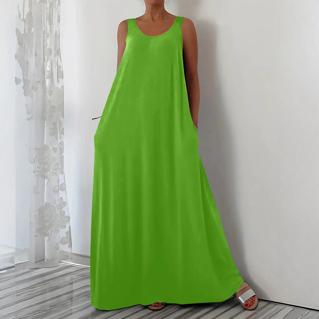 Женское модное однотонное платье с V-образным вырезом, без рукавов, повседневное, свободного кроя, пуловер, длинное
