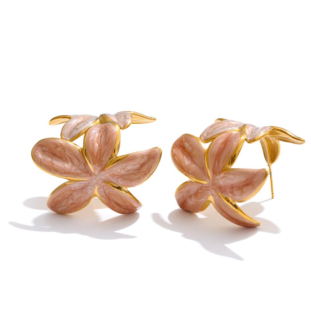 Eetit Зеленые Розовые Эмалевые Золотистые Серьги-Хугги с Цветком для Женщин Изысканная Нержавеющая Сталь Повседневные Универсальные Модные Ювелирные Изделия Подарок