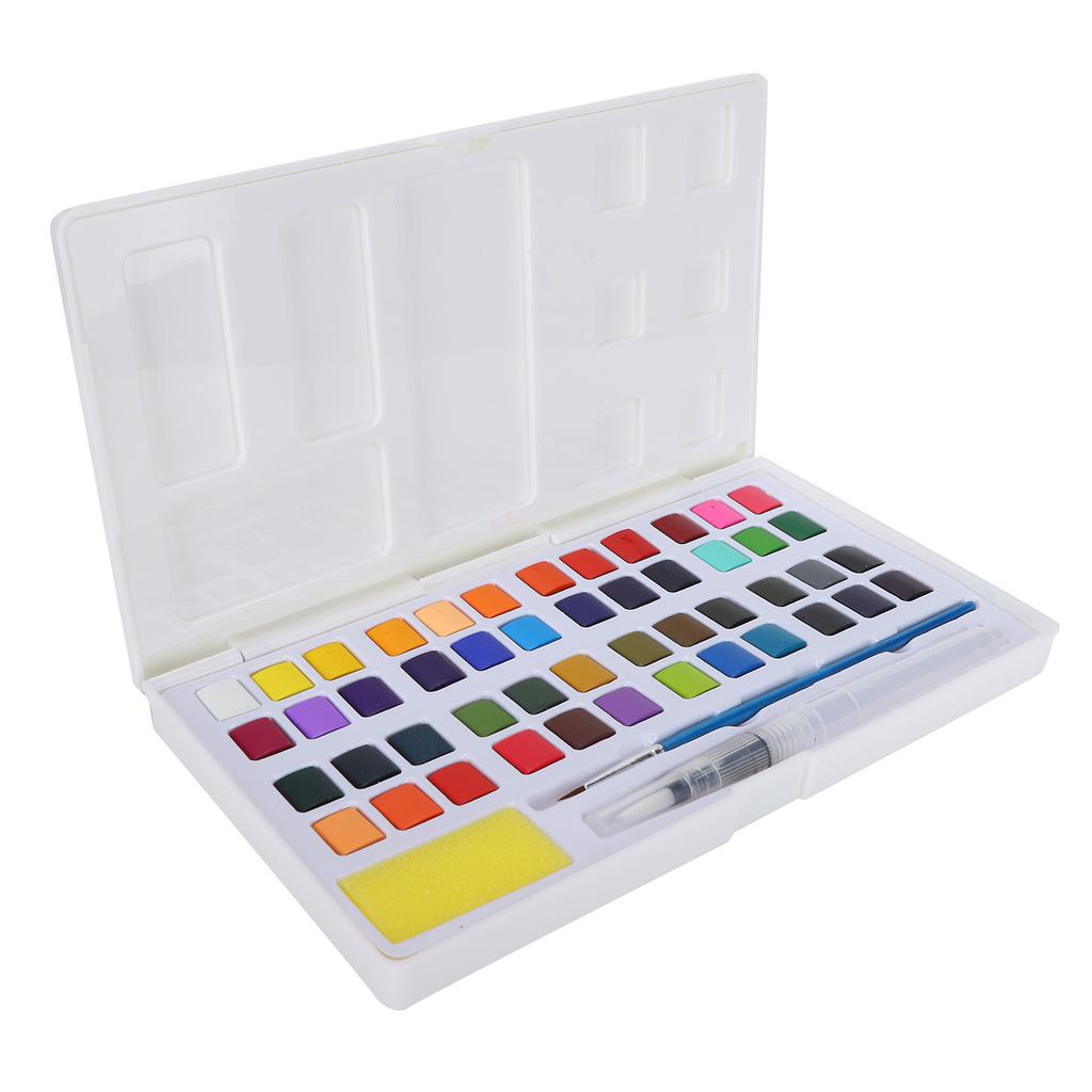 Professional Watercolor Paint Set Portable Watercolor Pigment with Pen Sponge (Plastic Box)48
