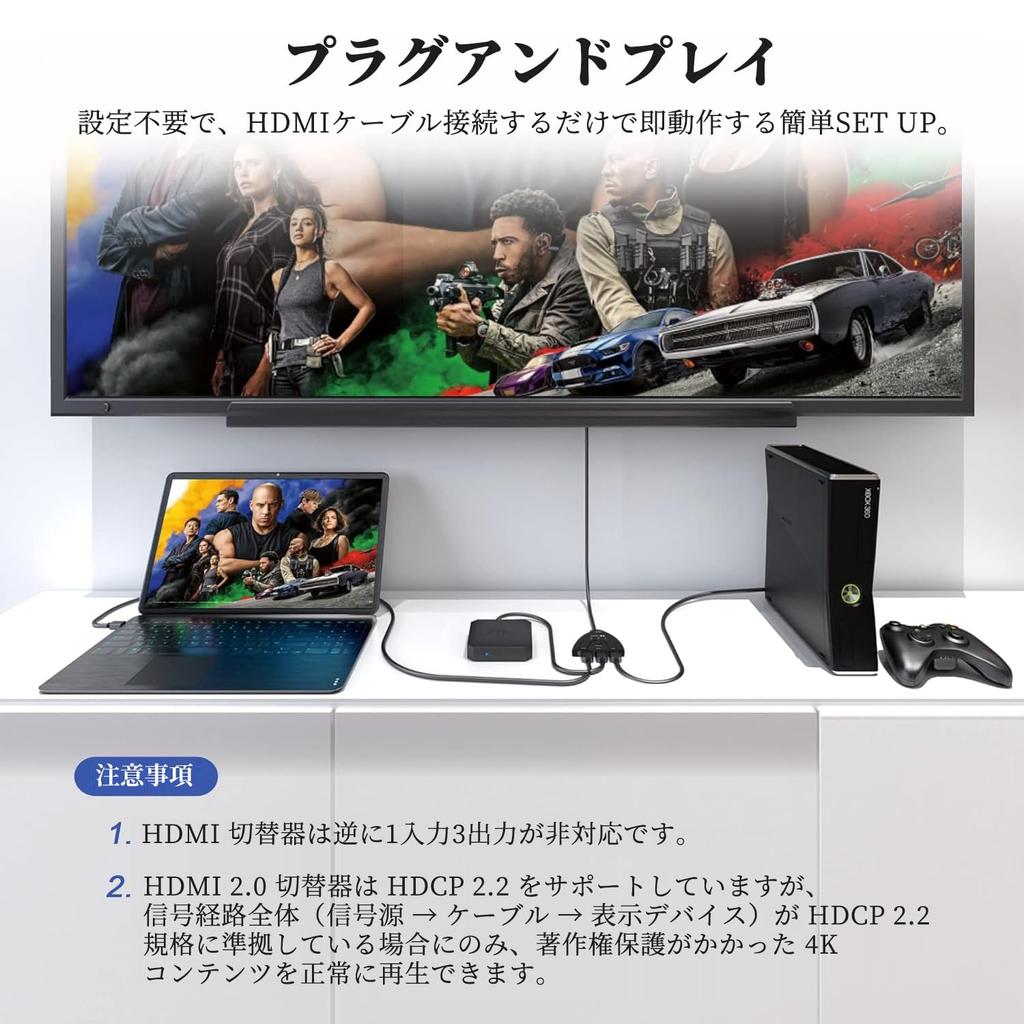 HDMI 3 Выхода AV для Добавления HDMI Портов для Решения Проблемы Нехватки HDMI Портов 3D Аудио Совместимо с Fire TV 2.0 Переключатель, Входы/1 Разветвитель, Селектор 4K@60Hz,