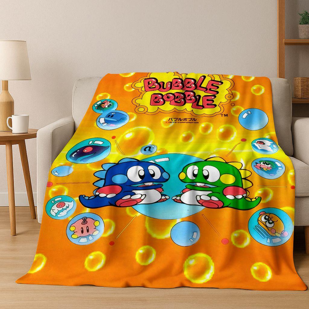 3D Retro Game Bubble Bobble Cartoon Flannel Blanket,Cozy Soft Throw Blanket for Home Bedroom Bed Sofa Picnic Cover Gift Kids
