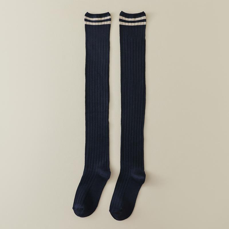 Женские чулки в японском стиле, длинные носки для школьниц в студенческом стиле, хлопковые вязаные однотонные чулки до бедра