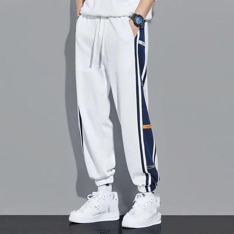 Осенние повседневные прямые брюки в стиле пэчворк для мужчин, корейские модные брюки, уличные брюки, мешковатые спортивные штаны, спортивные штаны для бега, мужские панталоны