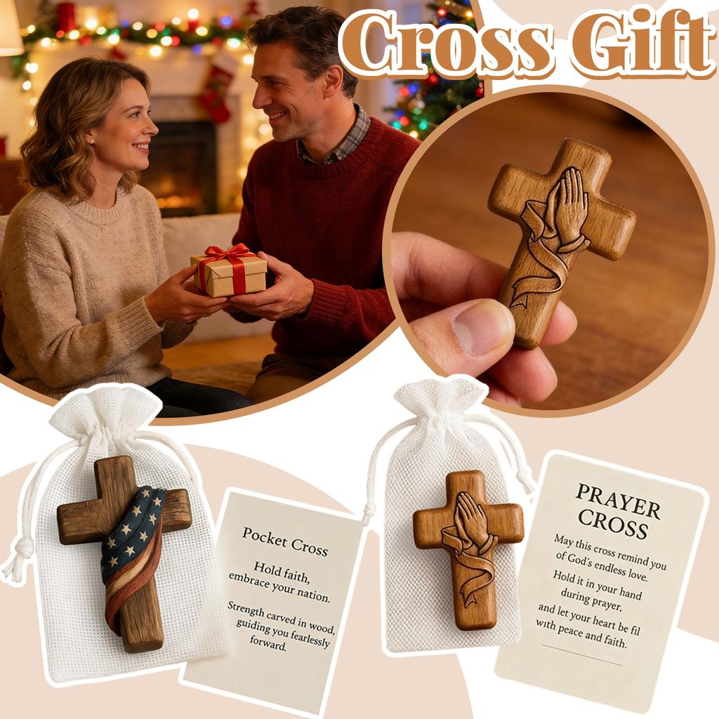 Cross Gift Handheld Comfort Inspirational Reminder, Spiritual Wooden With Pocket For Encouragement & Thoughtful Christians Gifts
