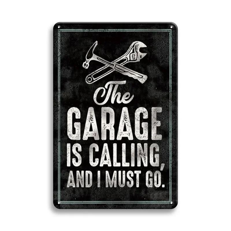 1pc Vintage Garage Fix-it Shop Metal Sign, Man Cave Decor, "The Garage Calling And I Must Go" Gift Mechanic Pop Accessory