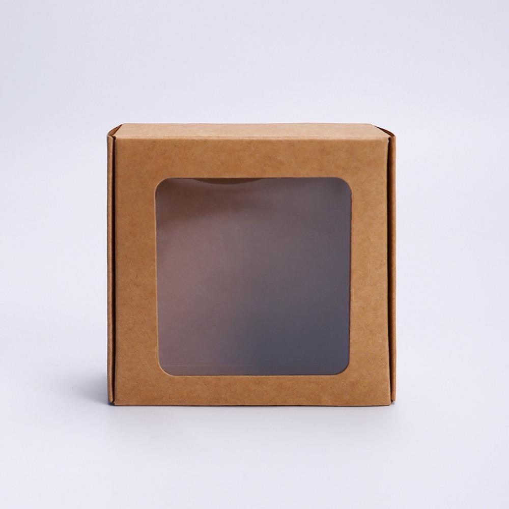 10pcs Kraft Paper Gift Box with Window Cookies Candy Packaging Box Wedding Birthday Party Supplies