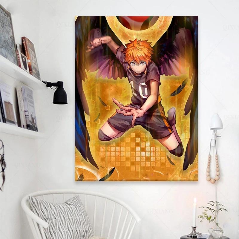 Рамка из цельного дерева Hinata Haikyuu, украшение в стиле аниме, домашний декор, холст, живопись, настенная живопись для гостиной, картины, постеры, принты