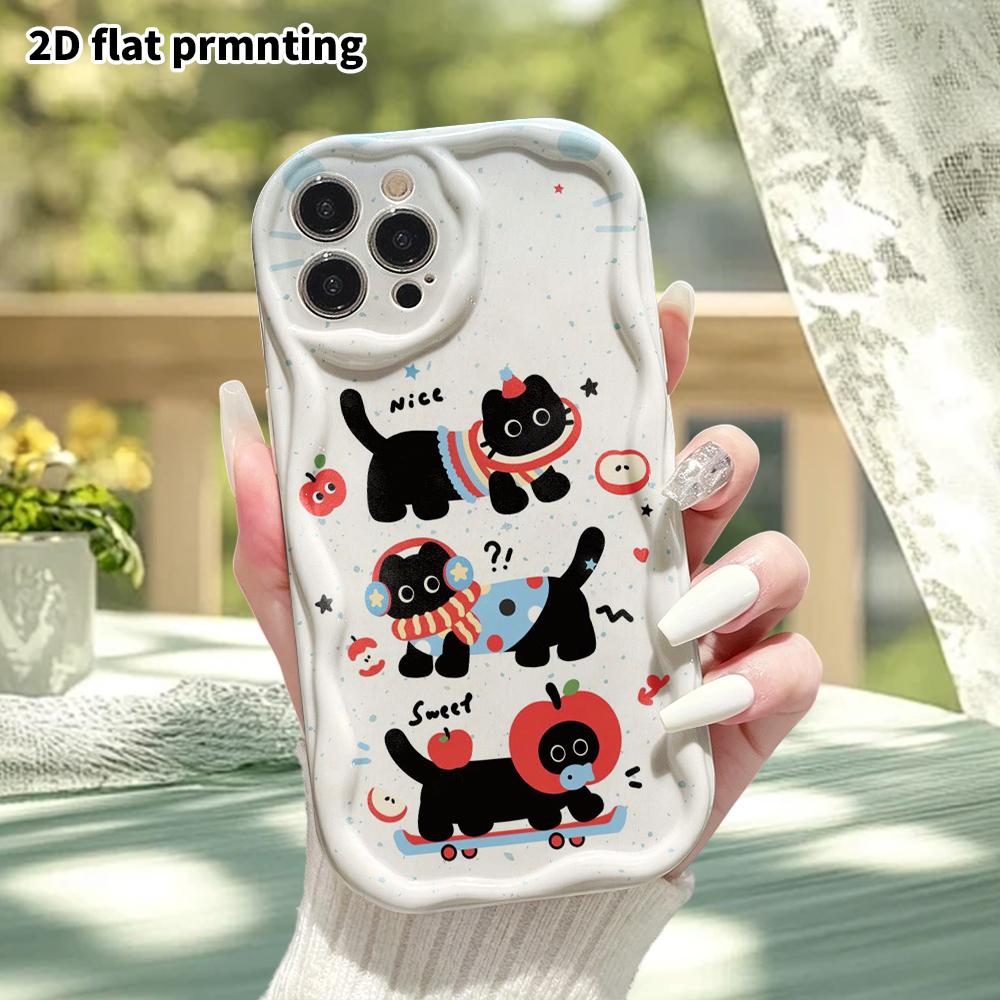 Phone case: 2D flat design suitable for iPhone 18 17 16 15 14 13 Pro protective case, Apple little black cat, perfect Christmas and Halloween holiday