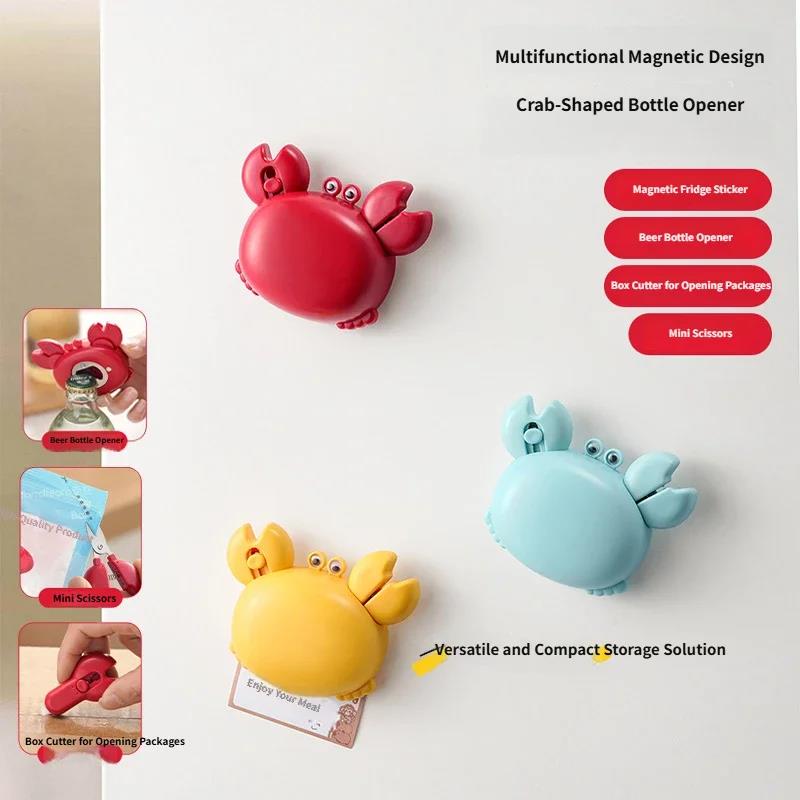 Crab Magnetic Bottle Opener 4-in-1 Kitchen Tool Set Beer Opener Mini Scissors Box Cutter Fridge Magnet Cute Cartoon Gadget 1