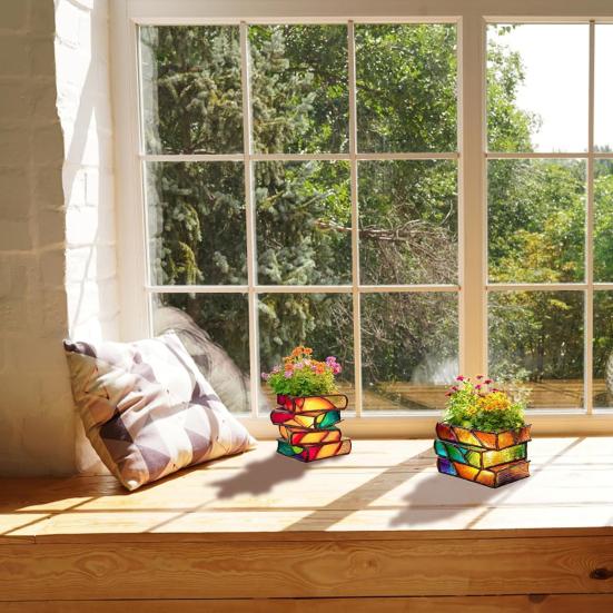 Yousheng Стопка Томов Цветочный Горшок из Смолы Декоративный Кашпо для Суккулентов Настольный Цветной Горшок для Растений в Виде Книг для Любителей Книг Подарок Домашний Офисный Декор