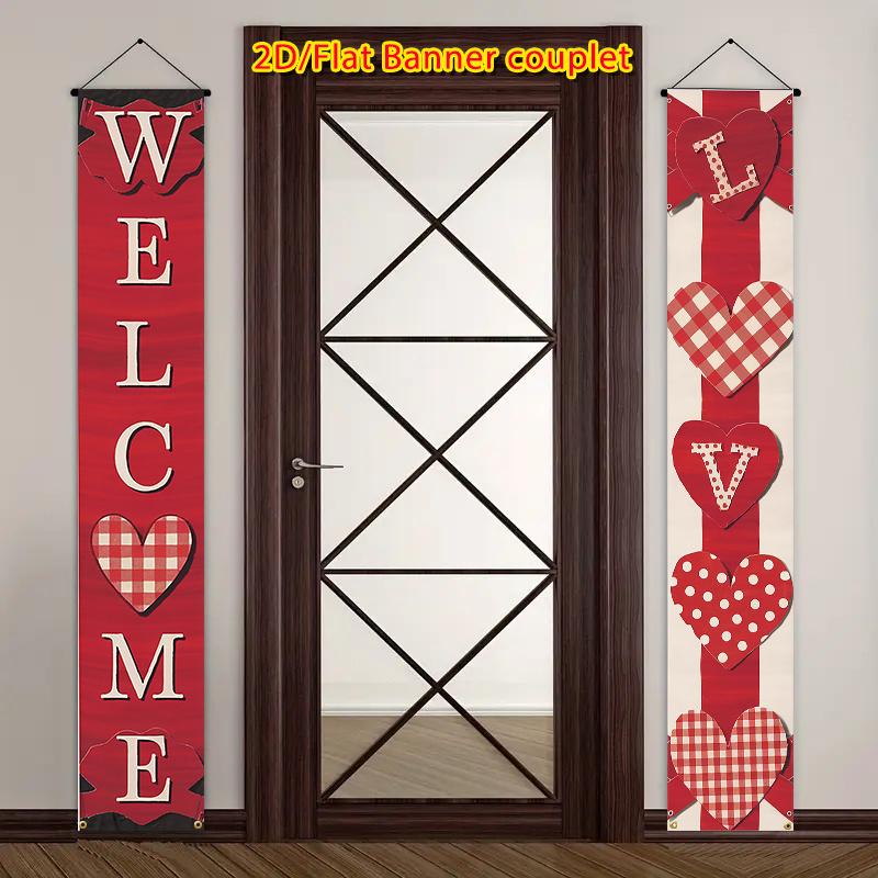 Valentine & Wedding Heart Ribbon Door Couplet Red White Polyester 70.8x12cm