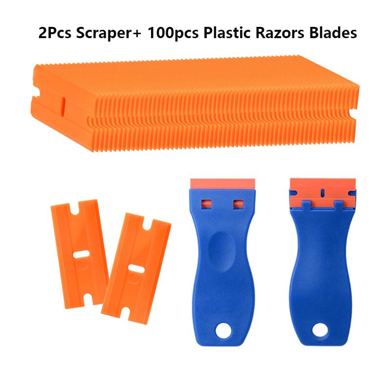 100 штук, два режущих пластиковых лезвия для чистки этикеток, средство для удаления клея, скребок для чистки оконных стекол, наклейка для автомобильной пленки, скребок