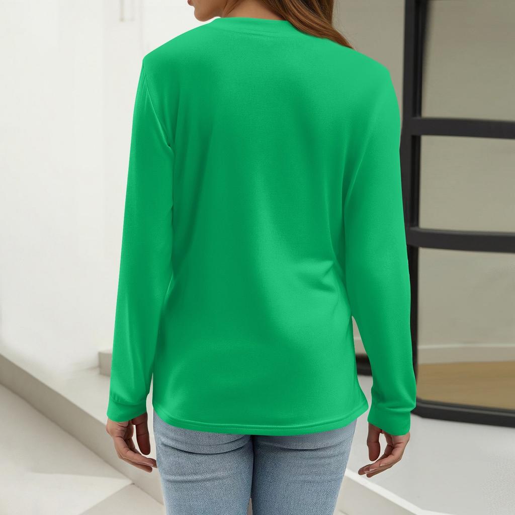 Women's T Shirt Solid Color Button Long Sleeve Daily Weekend Fashion Basic V- Neck Regular Top