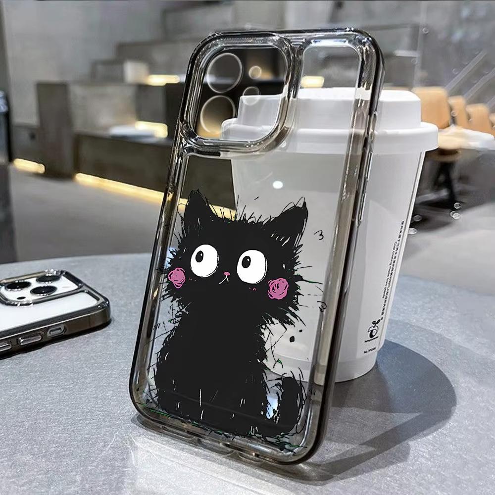 Cartoon Animal Cute Cat Phone Case For iPhone 17 Pro Max 16 15 Pro 14 13 Mini 12 11 XR XS 17Air 16 Plus Clear Bumper Cover