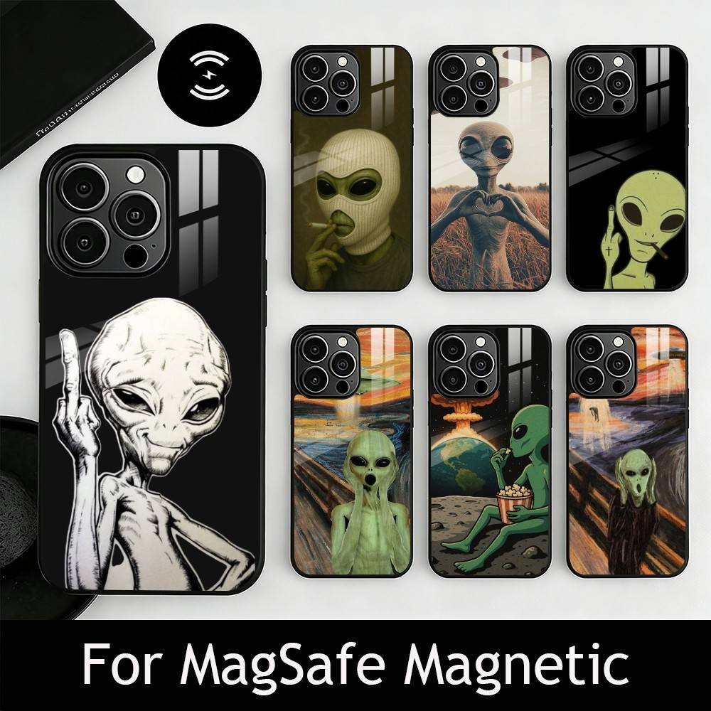 F-Смешной A-Инопланетный Чехол Для Телефона Для iPhone17,16,15,14,13,12,11 Plus,Pro Магнитный Для Magsafe Беспроводной Зарядки