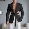 Men Notched Lapel Long Sleeve Cutout Thin Blazer Party Coats