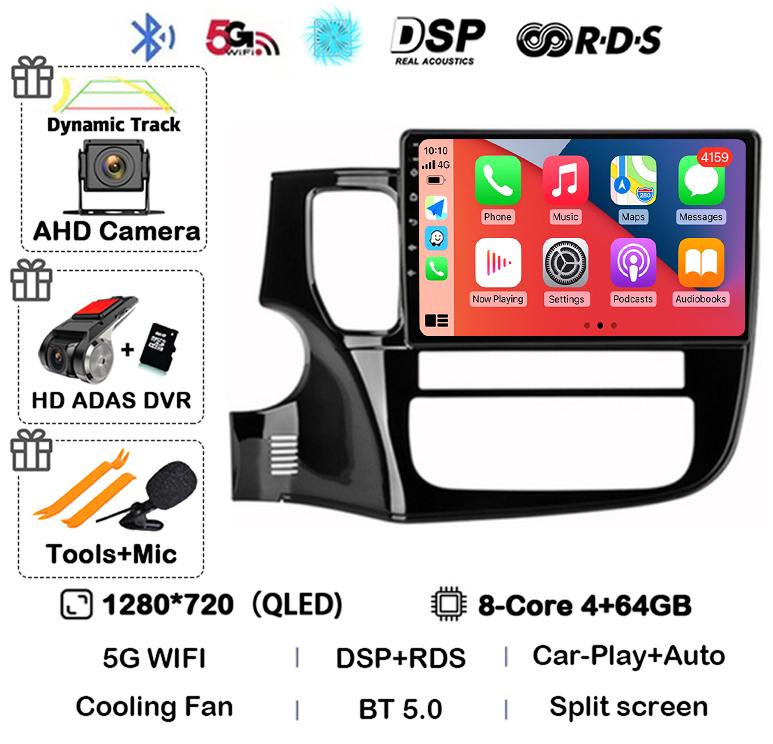 Android14 Carplay Автомагнитола для Mitsubishi Outlander 3 GF0W GG0W 2012-2018 Мультимедийный GPS-плеер Стерео 2din Головное устройство DSP