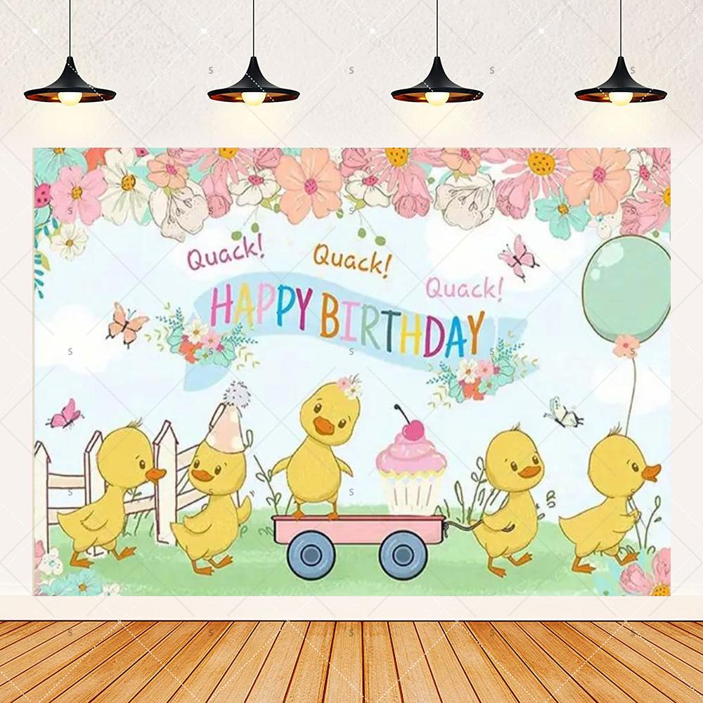 Cute Yellow Duck Theme Background Banner Kids Birthday Party Decorations Photography Backdrop Cartoon Baby Shower Supplies Props