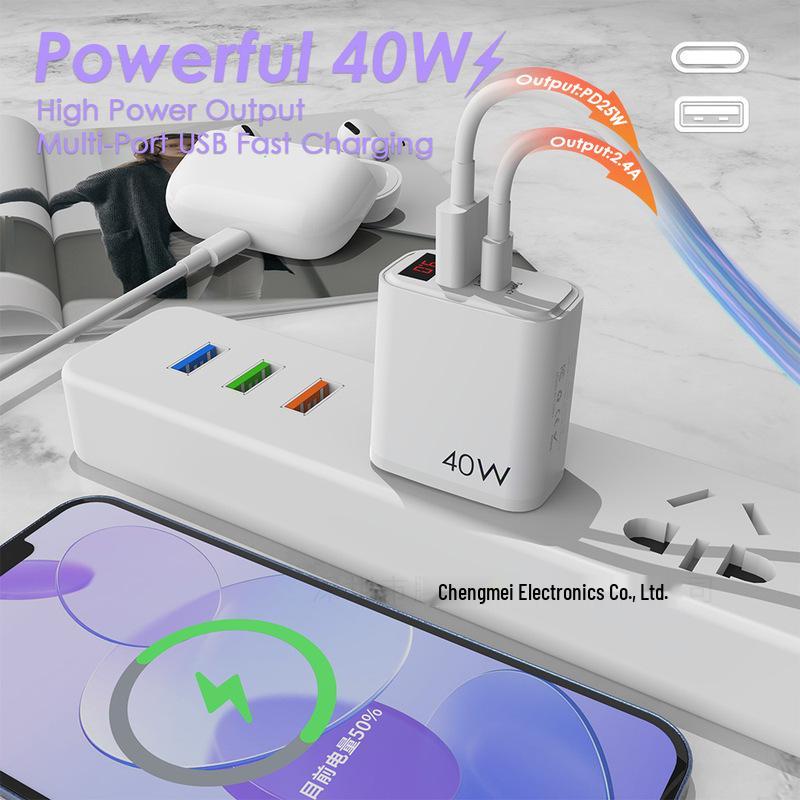 Зарядное устройство 20 Вт с цифровым дисплеем PD+USB | Быстрая зарядка QC 3.0 | Штекер EU/US/UK