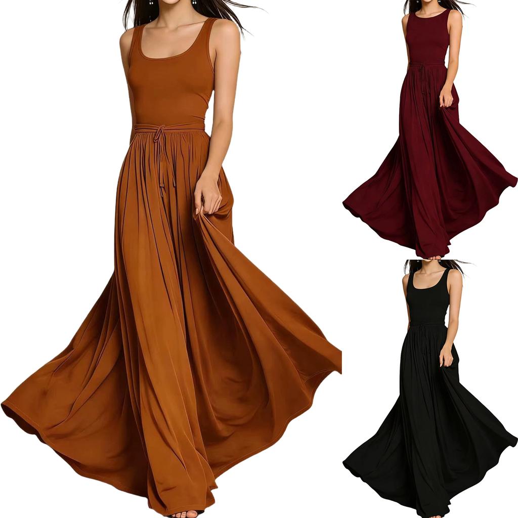 Women's Color Sleeveless Tank Dress with Pockets Long Length for Casual Everyday Wear