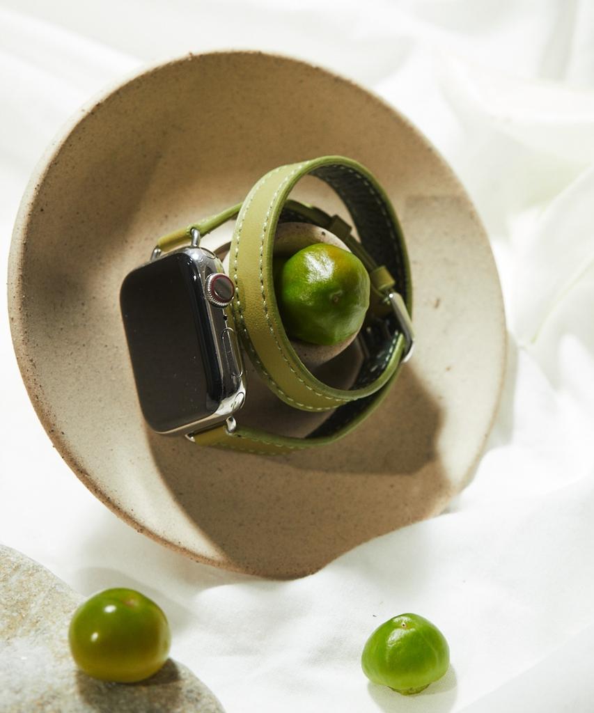 Adeo Apple Watch Двойной ремешок Тонкий Double Tour Веганская кожа Зеленый оливковый (Тип B)
