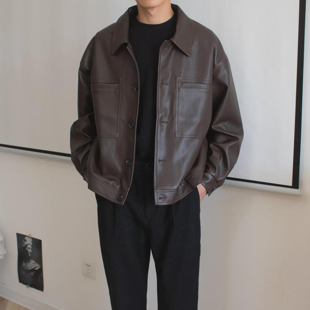 Men's Korean Style Retro PU Motorcycle Jacket - Spring/Autumn