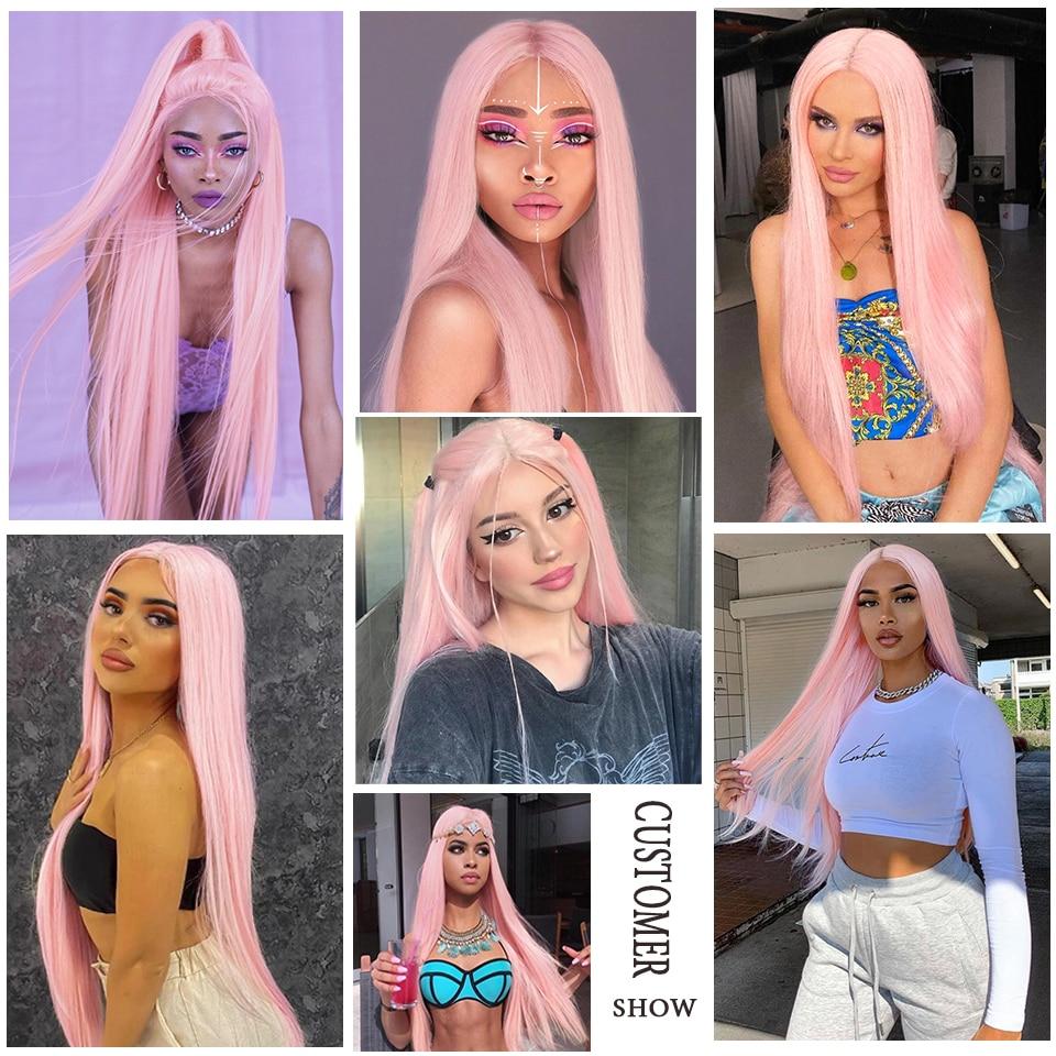 Синтетические парики Длинный прямой розовый парик для косплея для женщин Блондинка Черный Красный Оранжевый Средняя часть Женские парики