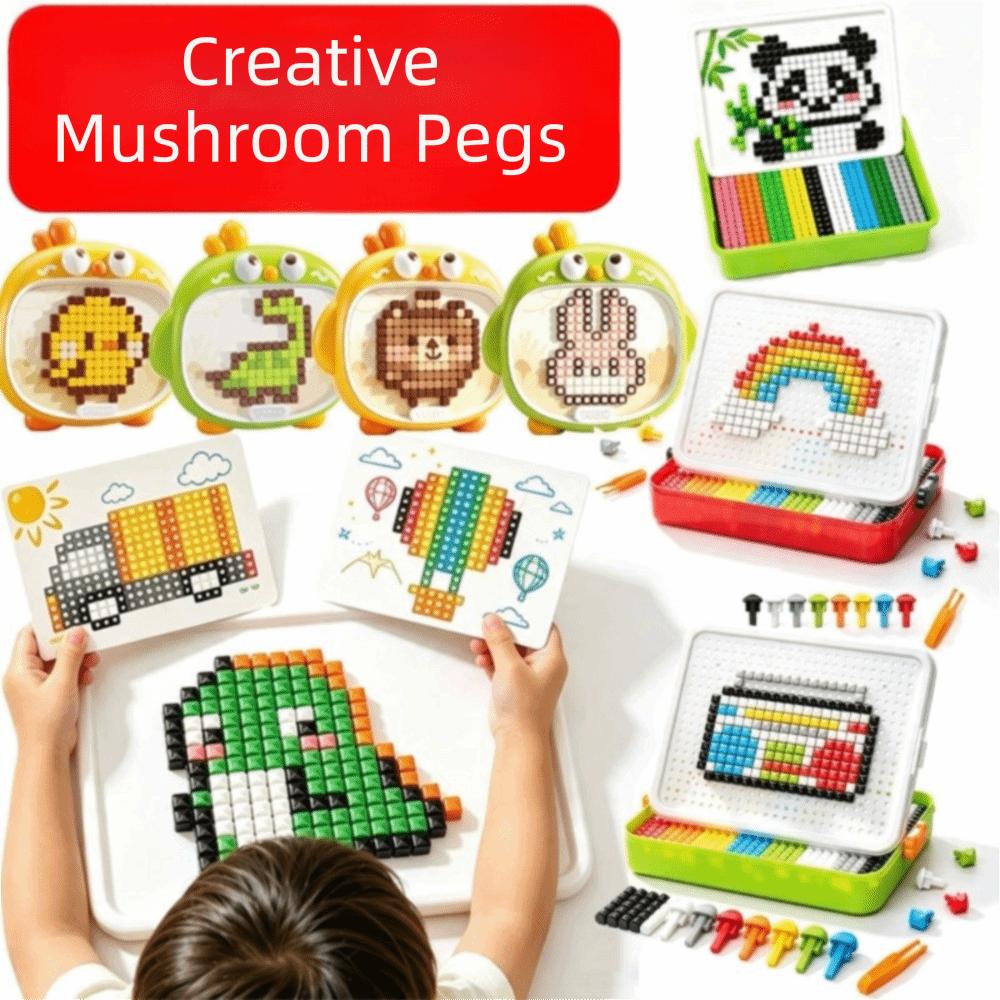DIY Set Peg Board Puzzle Toy 3D Mushroom Nail Puzzle Toy Building Blocks 3D Puzzle Toy Boys Girls