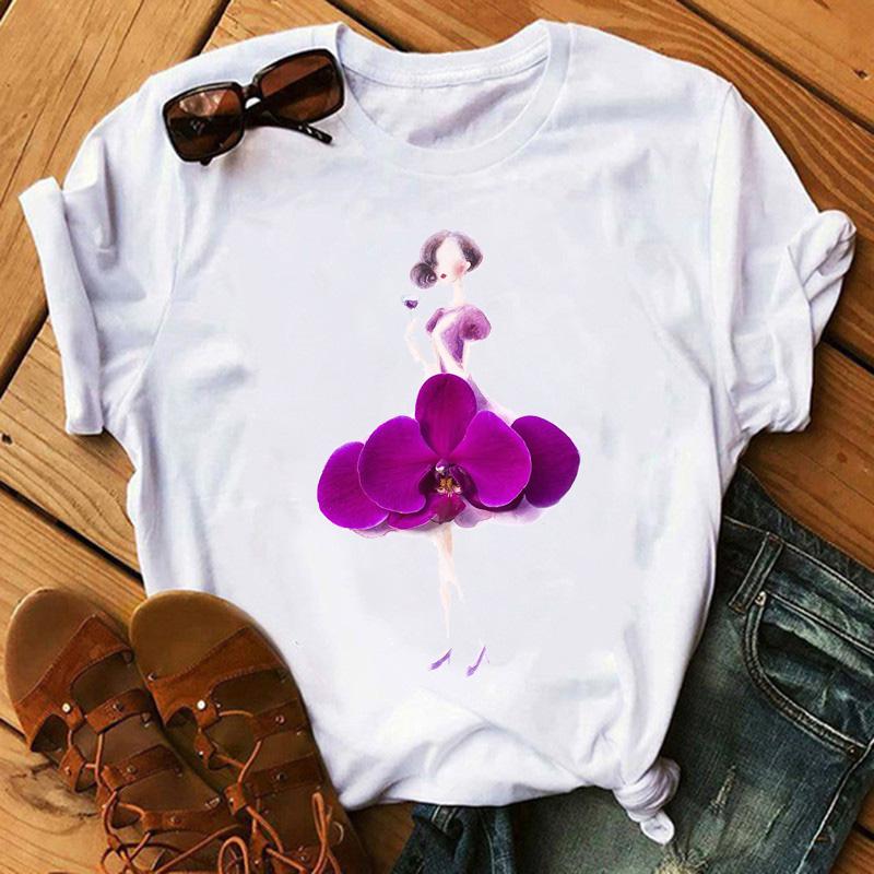 Мода Цветы Красная Роза Принт Юбка Футболка Женская Футболка Женская Харадзюку Короткий Рукав Летние Топы Футболка