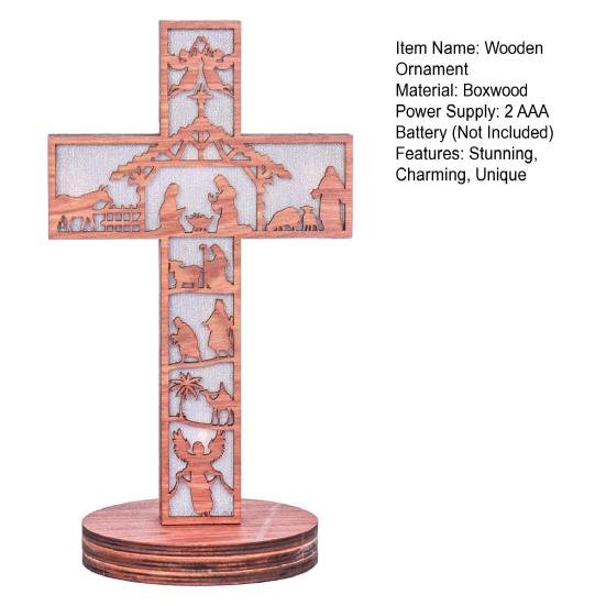 Christmas Wooden Nativity Scene Set Christian Religious Rustic Tabletop Decoration with LED Light for Shelf