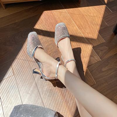 Сетчатая сумка со стразами, сандалии на голову, женская мода, новые сексуальные высокие каблуки с юбкой