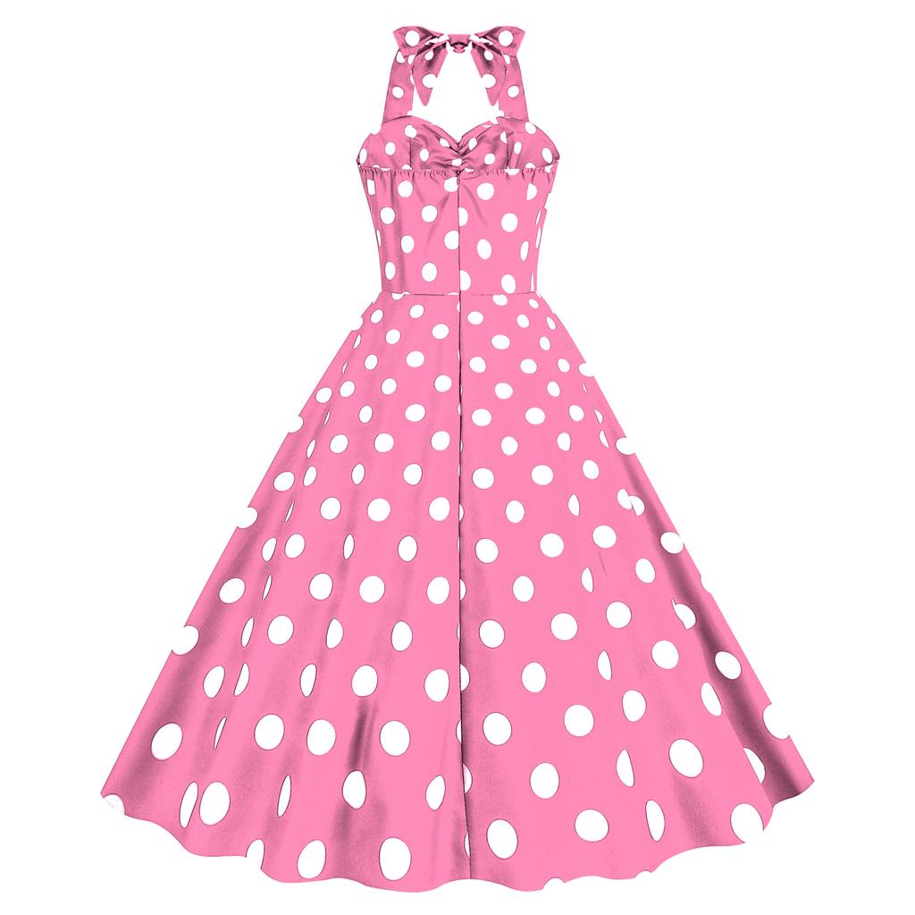 Женское ретро-платье в стиле Хепберн с плиссированным горошком и зауженной широкой юбкой