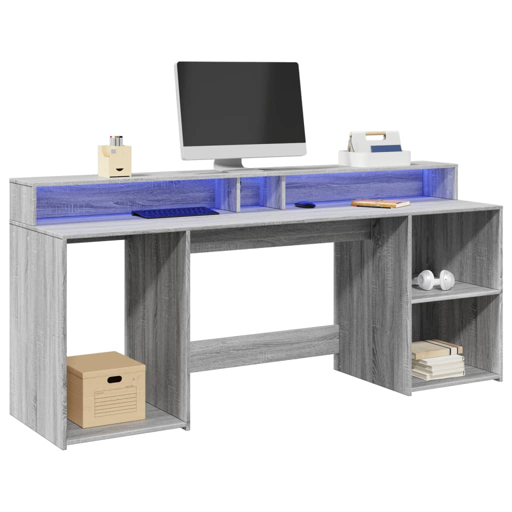 LED Desk Gray Sonoma 200x55x91 cm Particleboard