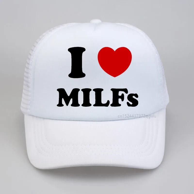Я Люблю MILFs Сердце Бейсболка Графическая Хлопок Поп Сетка Дышащая Тракер Кепка Подарки на День Рождения Летний Стиль Унисекс кепки