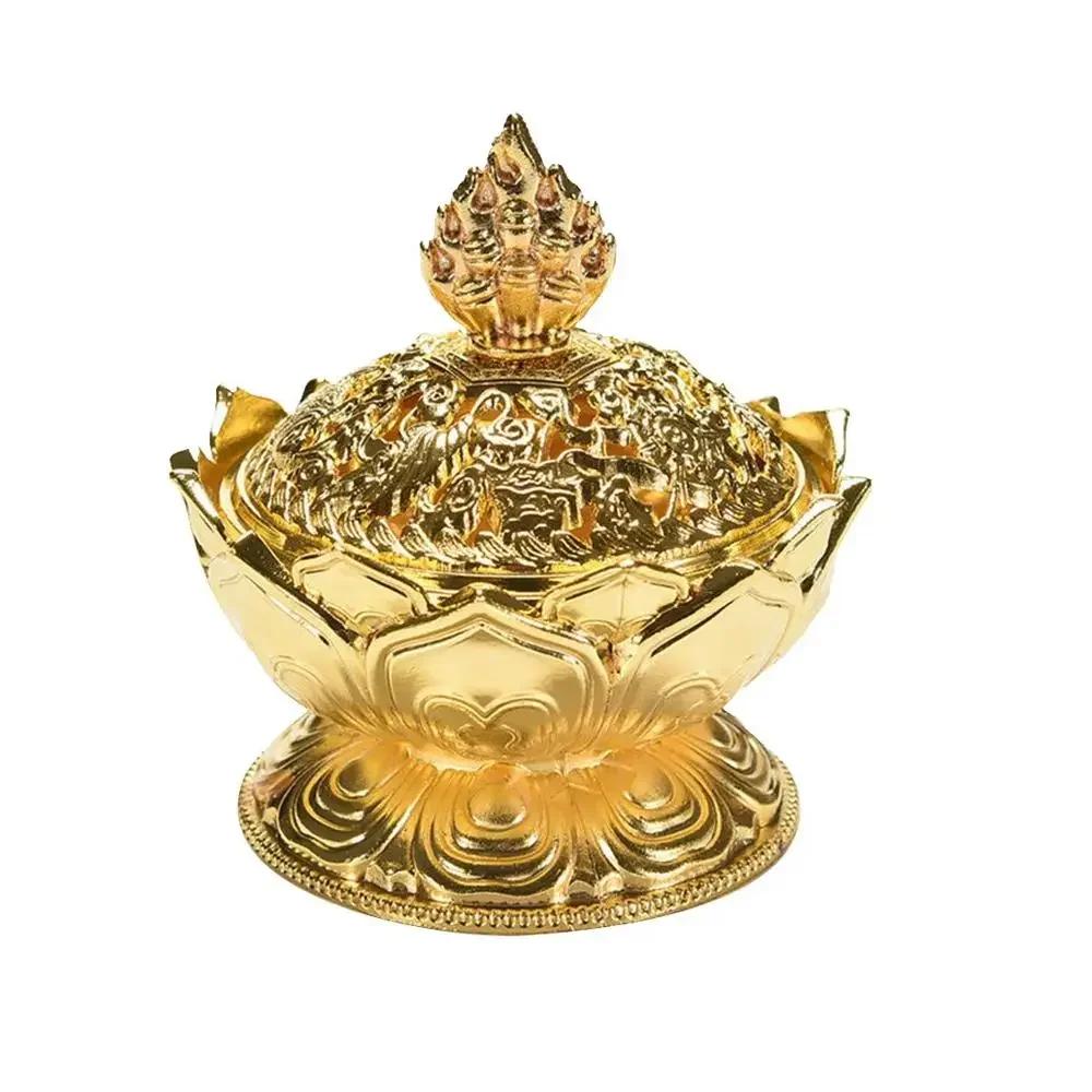 1Pc,Holy Tibetan Lotus Alloy Bronze Mini Incense Burner Incensory Metal Craft Home Decor (Without Incense)