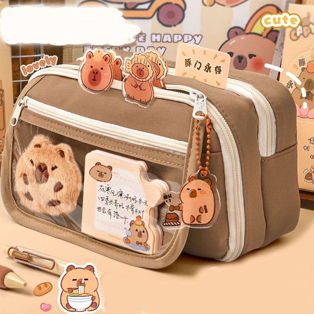 Large Capacity Capybara Pencil Pouch Aesthetic Clear Pen Case Cartoon Pencil Box  Office Supplies