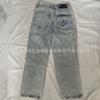 Mens Washed Blue Straight Fit Skateboard Jeans With Cartoon Embroidery Hip Hop Streetwear