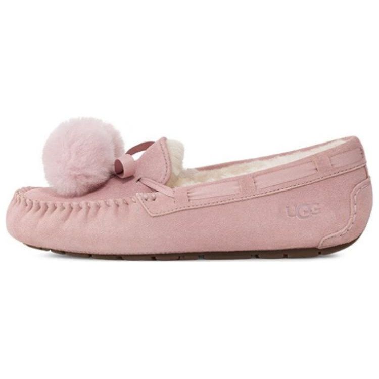 UGG Leather Pom Pom Bow Flat Shoes Women Flats Rose-Gray 1138651-RSGRY