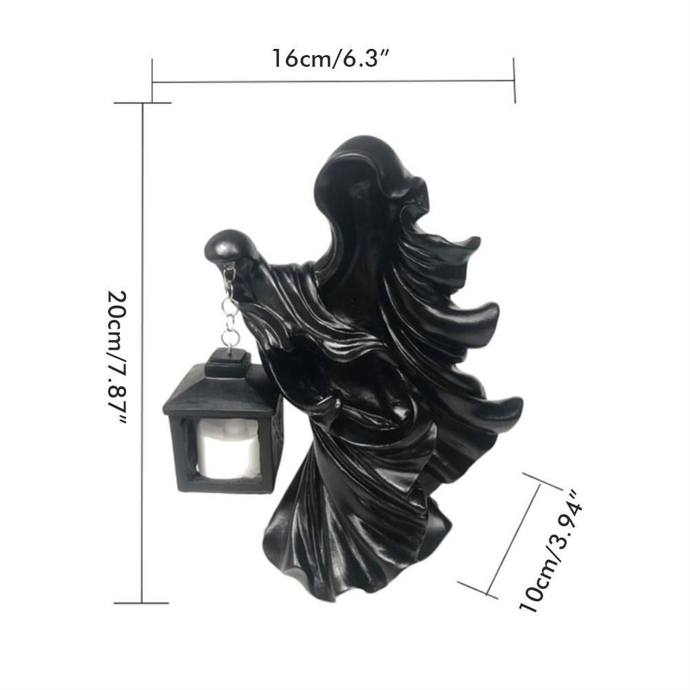 Призрак из смолы с фонарем Статуя посланника ада из смолы Скульптура для Хэллоуина Декорация сада и двора