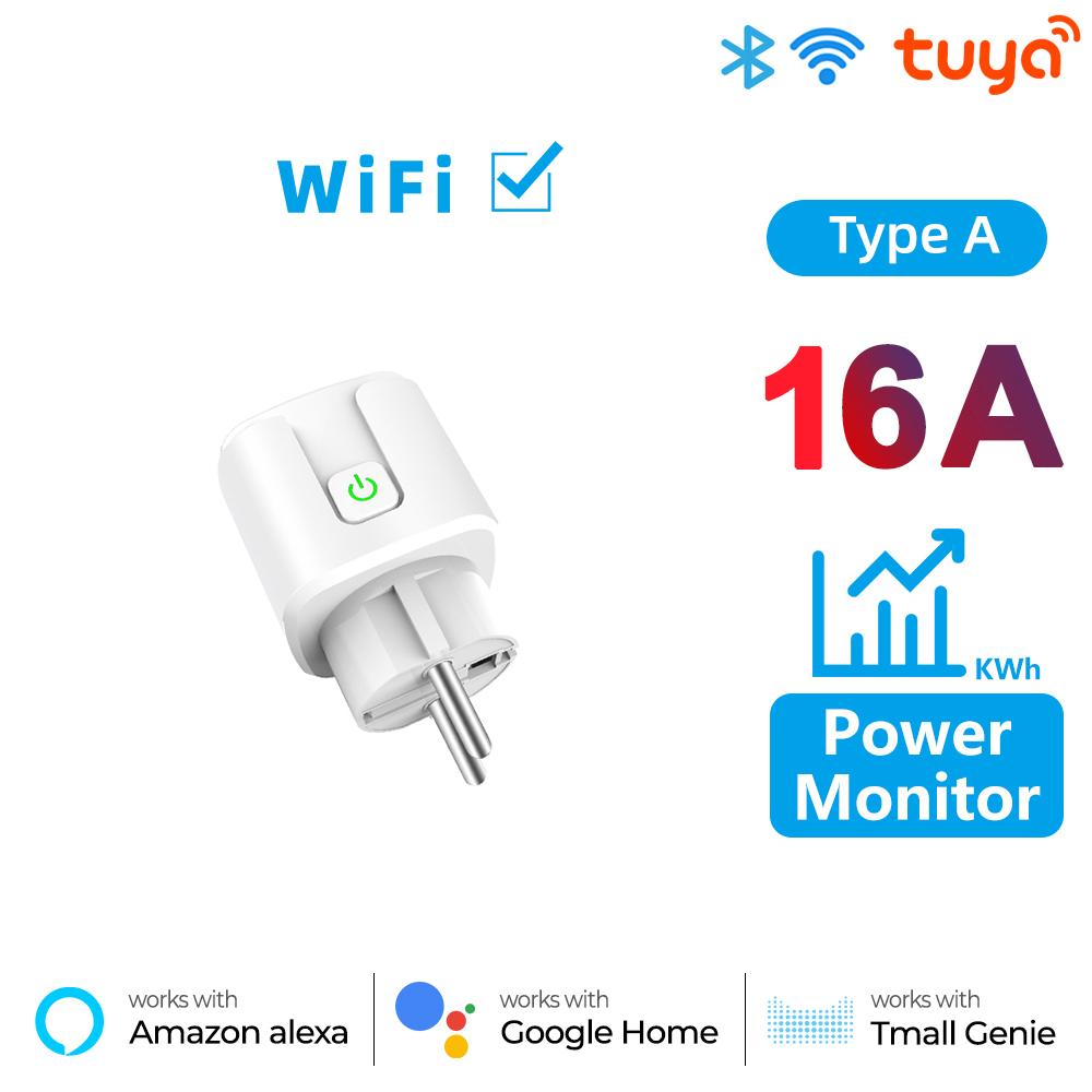 Tuya Wifi Rf433 Eu Smart Socket Plug Outlet 16a Adapter Power Monitor Wireless Remote Control App For Google Home Alexa