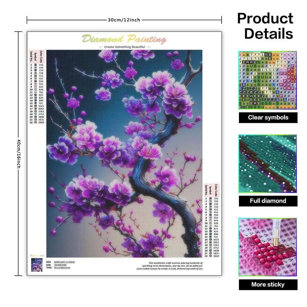 DIY Алмазная вышивка Картина Фиолетовый цветок с украшением дома Вышивка крестиком Алмазная мозаика 30x40 см/12x16 дюймов