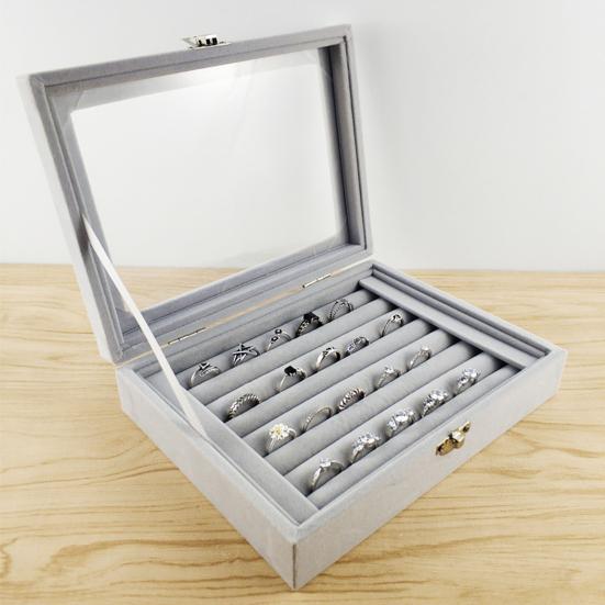 Earring Box Dust-proof Divided Grids Furry Surface Ring Bracelet Display Organizer for Home