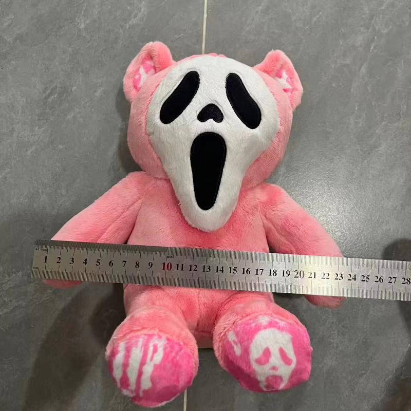 Scream Bear Plush Toy Halloween Horror Ghost Face Teddy Bear Stuffed Doll Soft Fluffy Spooky Plushie Home Party Decoration Creepy Gift for Horror Fans